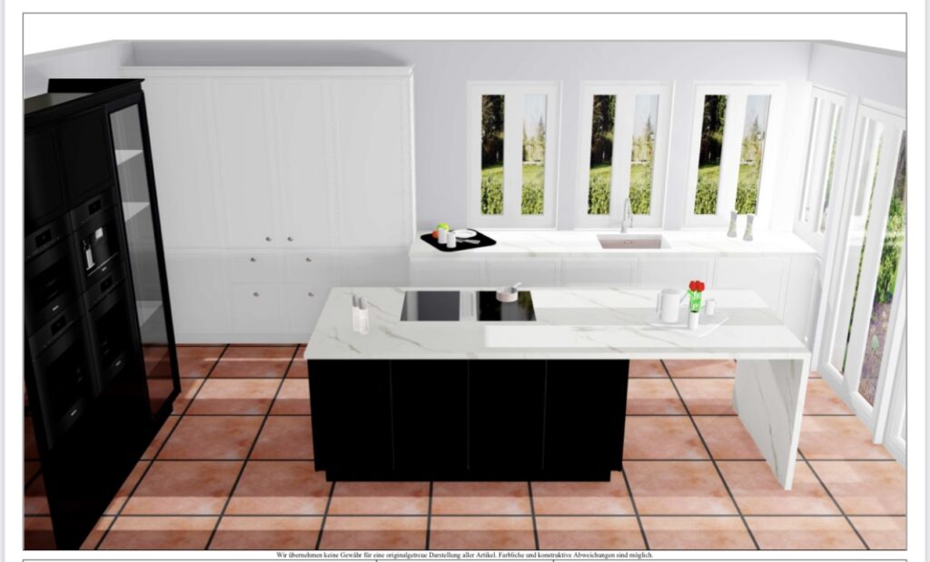 EIn Bild einer 3D-Visualisierung einer Küche.